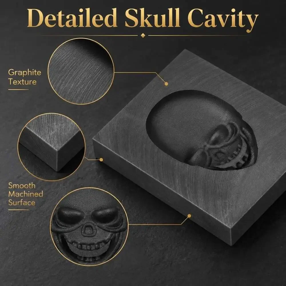 Skull Shape Graphite Ingot Mold 2Pcs High-Density Melting Casting for Gold